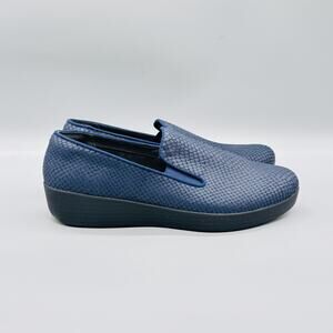 FitFlop Shoes Womens 9 Blue Snake Print Superskate Slip On Wedge Loafer Comfort